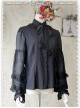 Chiffon Black Transparent Glass Striped Stand Collar Bow-tie Lolita Long Sleeve Shirt