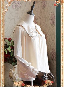 Mocha Color Crucifix Chiffon Embroidery Square Neckline Lolita Long Sleeve Shirt