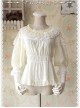 Glass Stripe Big Bubble Sleeve Lolita Milky White Half Sleeves Shirt