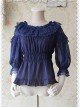 Glass Stripe Big Bubble Sleeve Lolita Deep Blue Half Sleeves Shirt