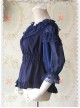 Glass Stripe Big Bubble Sleeve Lolita Deep Blue Half Sleeves Shirt