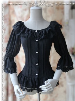 Daily Version Fairy Dance Series Black Small Trumpet Sleeves Lolita Shirt