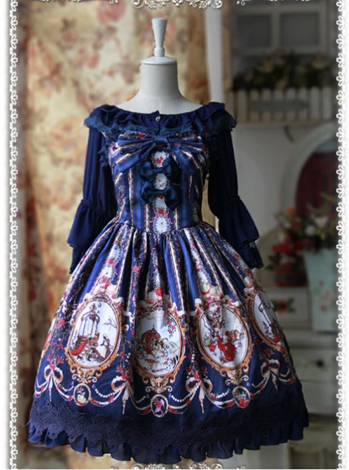 Daily Version Fairy Dance Series Deep Blue Small Trumpet Sleeves Lolita Shirt