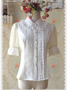 Milky White Elegance Lace Glass Stripes Short Sleeve Lolita Shirt