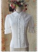 White Elegance Lace Glass Stripes Short Sleeve Lolita Shirt