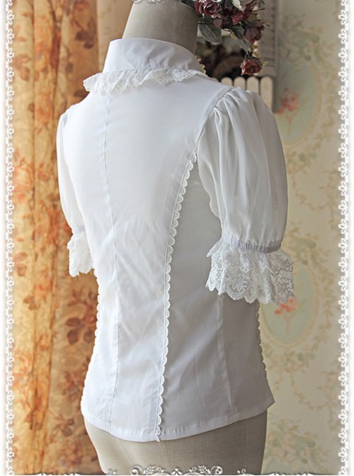 White Elegance Lace Glass Stripes Short Sleeve Lolita Shirt