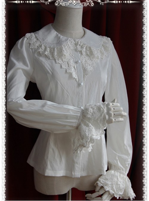 Thickened Chiffon Creamy-white Lace Long Sleeve Lolita Shirt