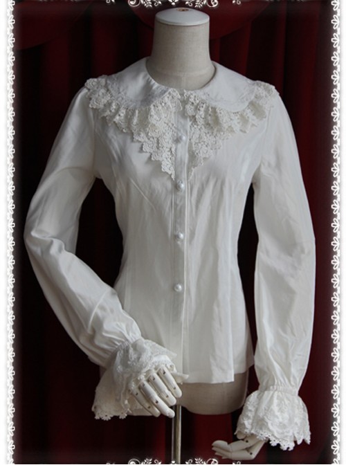 Thickened Chiffon Creamy-white Lace Long Sleeve Lolita Shirt