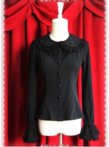 Thickened Chiffon Black Lace Long Sleeve Lolita Shirt