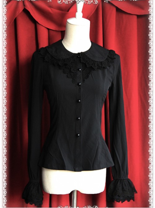 Thickened Chiffon Black Lace Long Sleeve Lolita Shirt