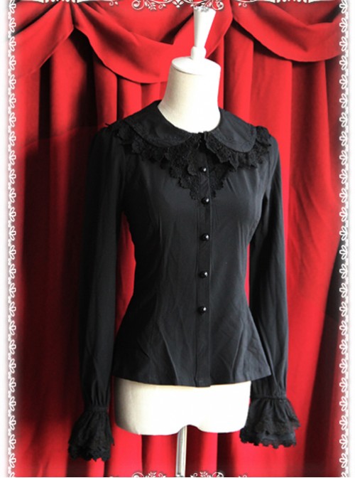 Thickened Chiffon Black Lace Long Sleeve Lolita Shirt