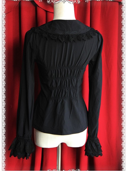 Thickened Chiffon Black Lace Long Sleeve Lolita Shirt