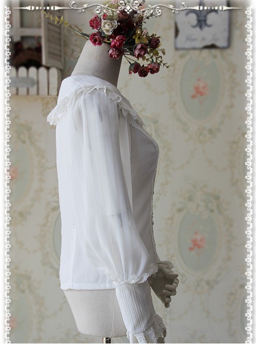 Infanta The Roses Funeral Series White Chiffon Glass Stripes Lolita Long Sleeve Shirt