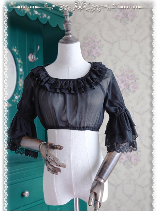 Infanta Chiffon Trumpet Sleeve Lolita Super Short Shirt