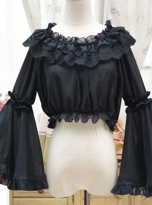 Retro Trumpet Sleeves Chiffon Lolita Short Shirt