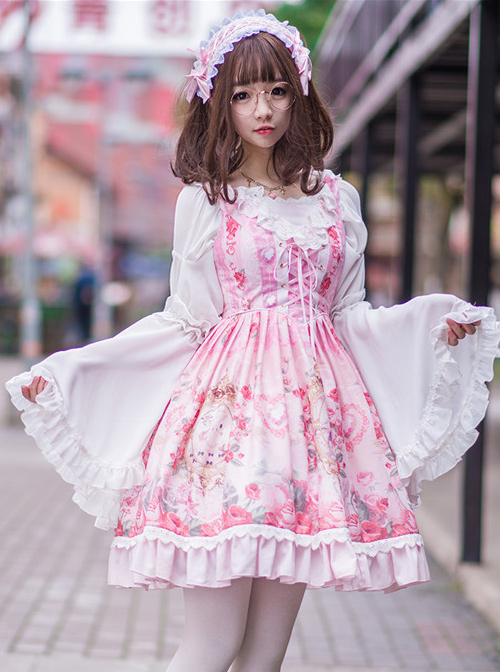 Retro Trumpet Sleeves Chiffon Lolita Short Shirt