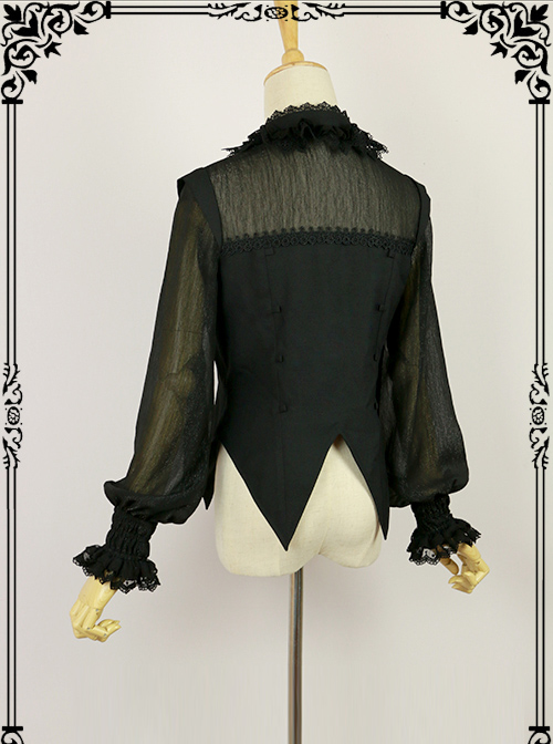 Halloween Black Little Standing Collar Lace Lolita Long Sleeve Shirt