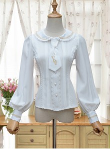 Round Collar White Embroidered Slim Lolita Long Sleeve Shirt