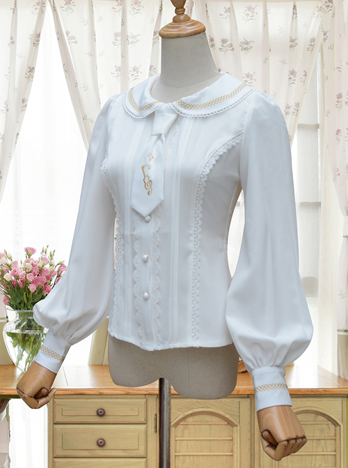 Round Collar White Embroidered Slim Lolita Long Sleeve Shirt