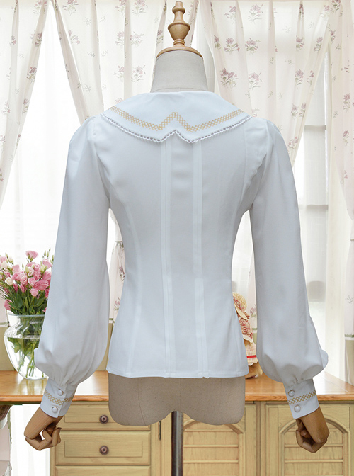 Round Collar White Embroidered Slim Lolita Long Sleeve Shirt