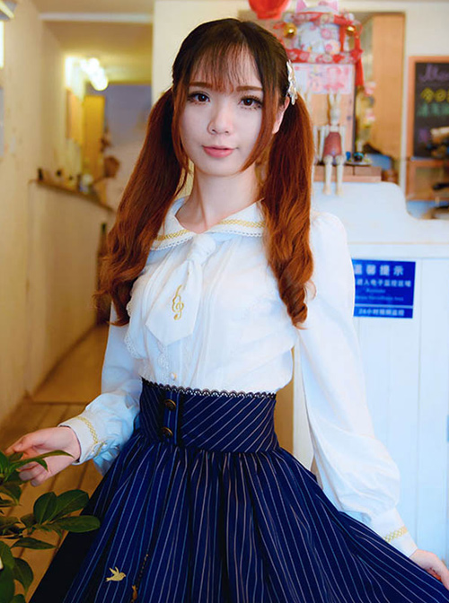 Round Collar White Embroidered Slim Lolita Long Sleeve Shirt