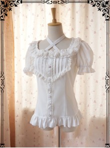 Elegance White Rayon Classic Lolita Short Sleeve Shirt