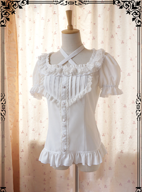 Elegance White Rayon Classic Lolita Short Sleeve Shirt