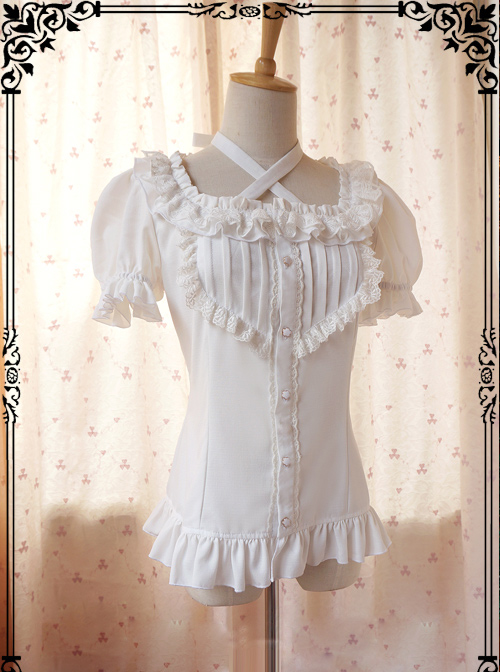 Elegance White Rayon Classic Lolita Short Sleeve Shirt