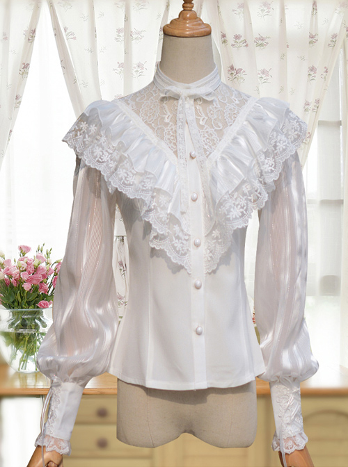 Chiffon Retro Slim Small Standing Collar Lolita Long Sleeve Shirt