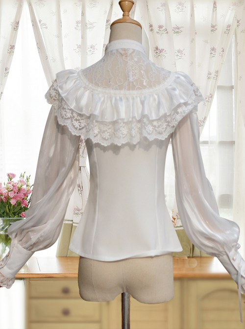 Chiffon Retro Slim Small Standing Collar Lolita Long Sleeve Shirt