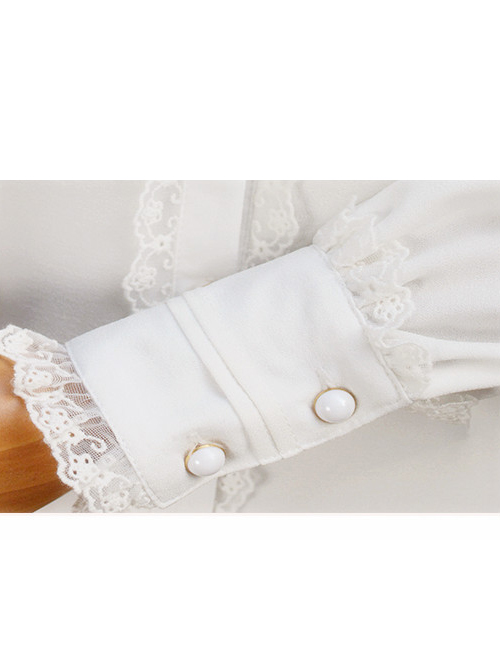 Retro Stand Collar Bowknot Tie Lolita Lantern Sleeve Shirt