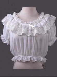 Chiffon Lace Short Puff Sleeve Lolita Short Shirt