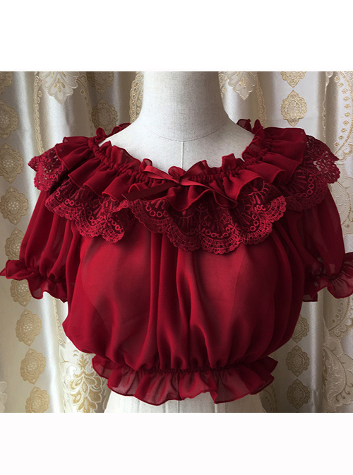 Chiffon Lace Short Puff Sleeve Lolita Short Shirt