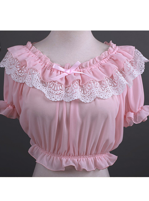 Chiffon Lace Short Puff Sleeve Lolita Short Shirt