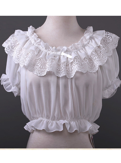 Chiffon Lace Short Puff Sleeve Lolita Short Shirt