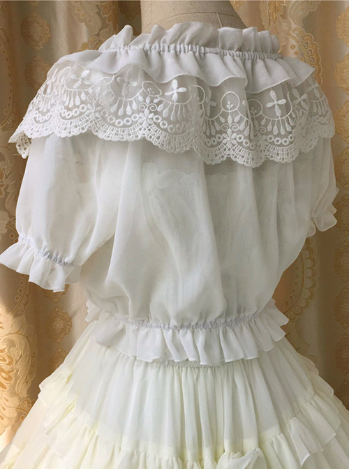 Chiffon Lace Short Puff Sleeve Lolita Short Shirt