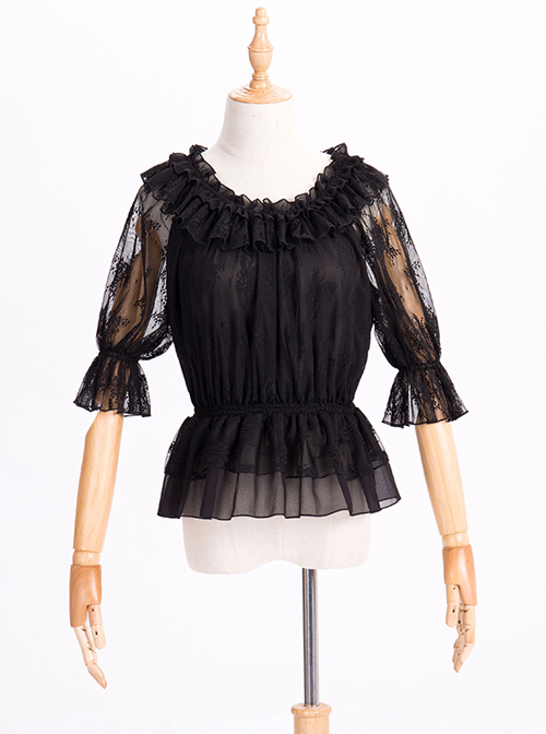 Chiffon Lace Circular Collar Lolita Half Sleeves Blouse