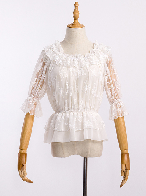 Chiffon Lace Circular Collar Lolita Half Sleeves Blouse