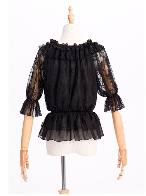 Chiffon Lace Circular Collar Lolita Half Sleeves Blouse