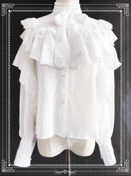 Retro Bowknot Chiffon Lolita Ruffles Long Sleeve Shirt