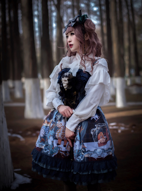 Retro Bowknot Chiffon Lolita Ruffles Long Sleeve Shirt