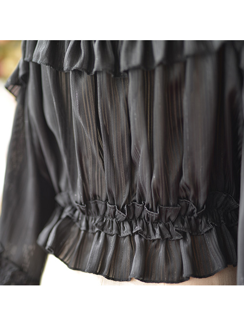 Silver-silk Chiffon Ruffle Flare Sleeve Off-shoulder Lolita Shirt