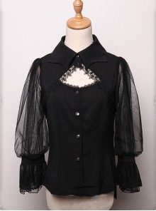 Bat Collar Black Long Sleeve Gothic Lolita Shirt