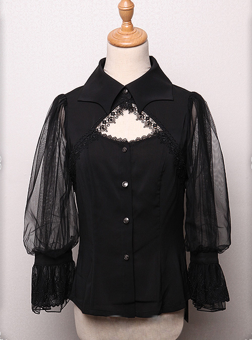 Bat Collar Black Long Sleeve Gothic Lolita Shirt