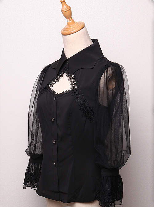 Bat Collar Black Long Sleeve Gothic Lolita Shirt