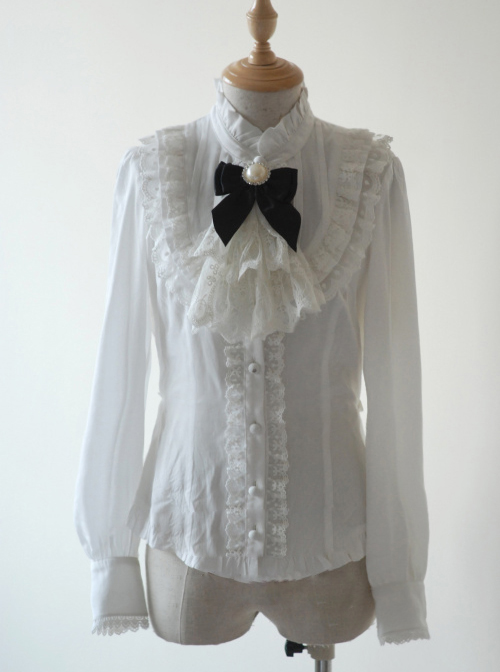 Rice-white Ruffle Stand Collar Classic Lolita Long Sleeve Shirt