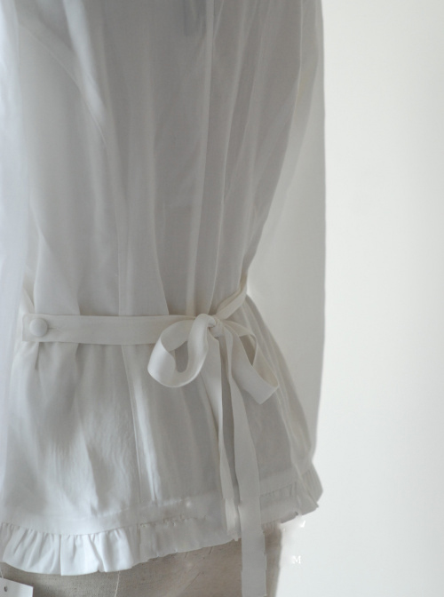 Rice-white Ruffle Stand Collar Classic Lolita Long Sleeve Shirt