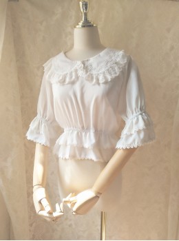 Cute Doll Collar White Chiffon Sweet Lolita Half Sleeve Shirt