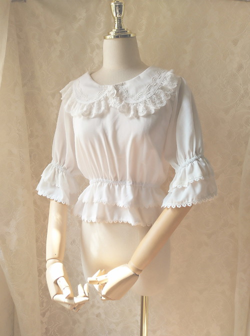 Cute Doll Collar White Chiffon Sweet Lolita Half Sleeve Shirt