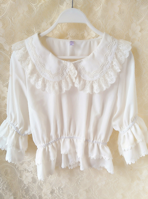 Cute Doll Collar White Chiffon Sweet Lolita Half Sleeve Shirt